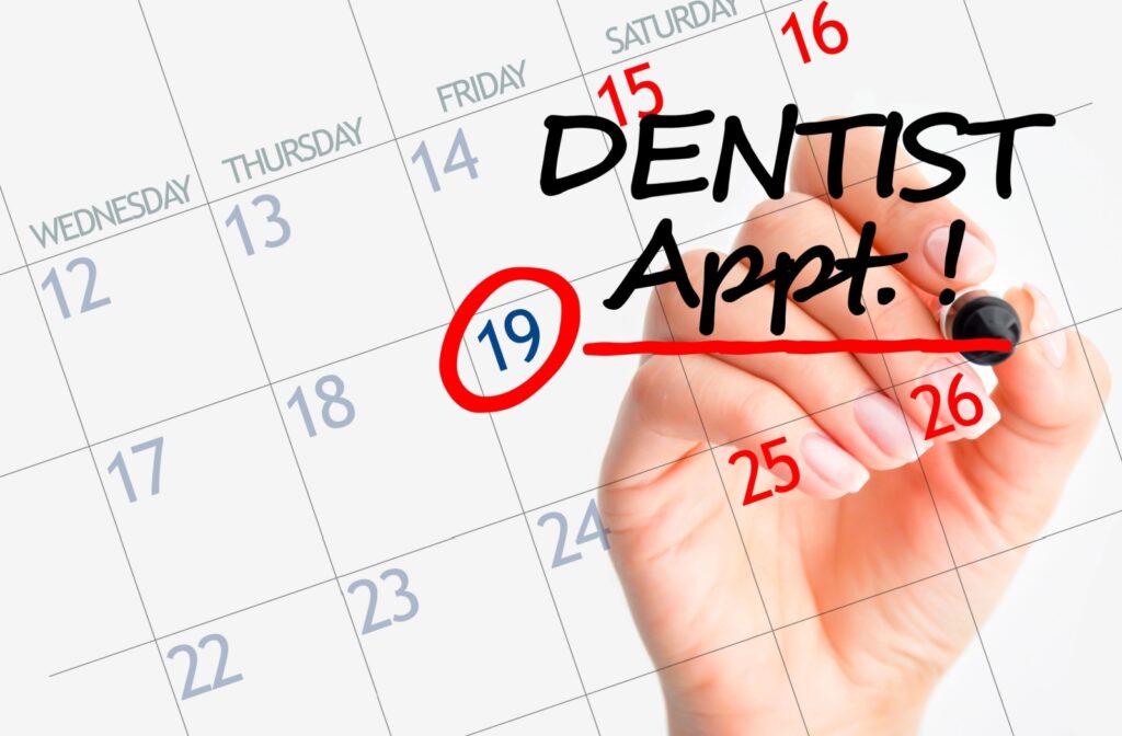 A calendar with a red circle around the 19th and the words "dentist appointment" underlined