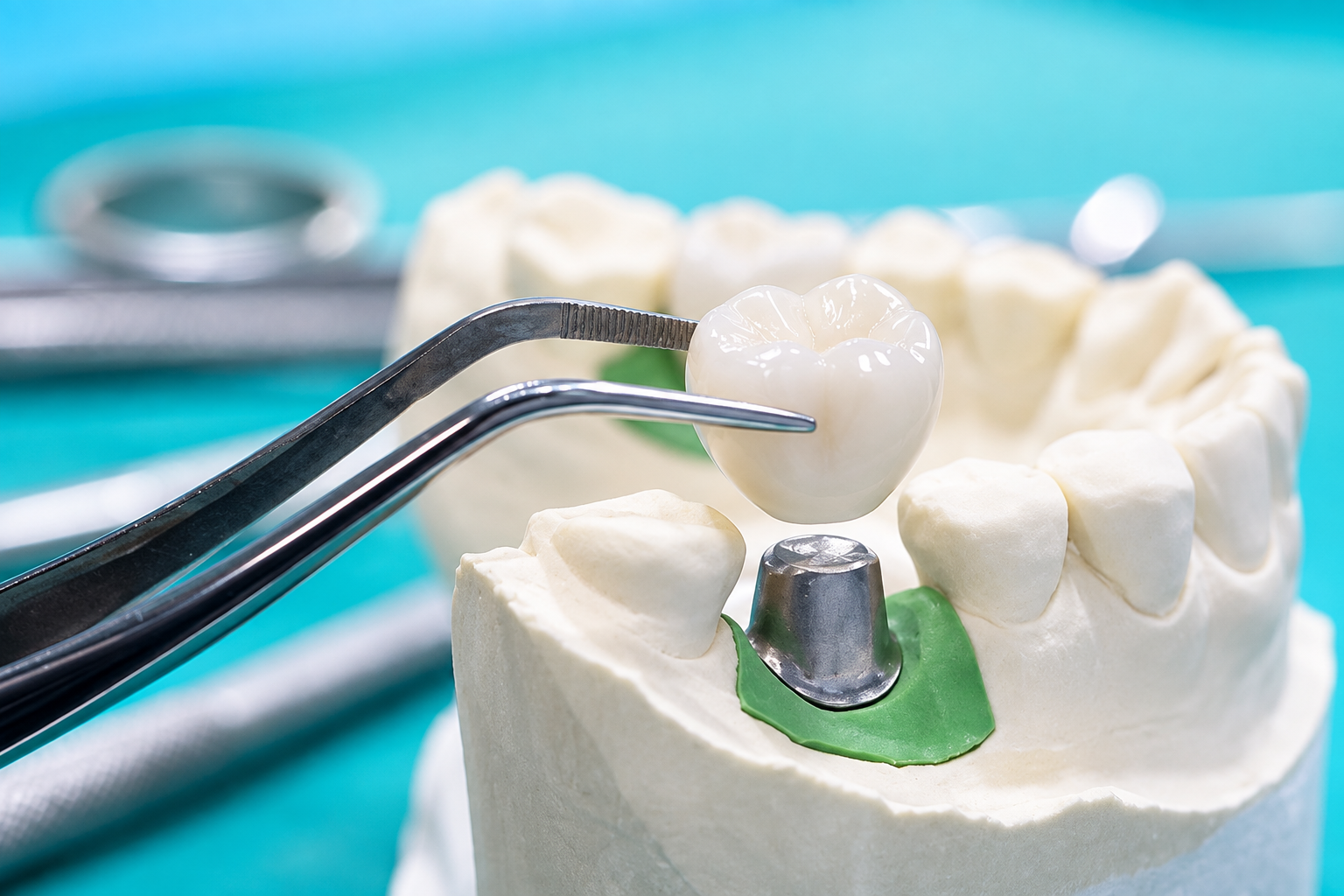 A dental professional discussing a tooth shade with a patient