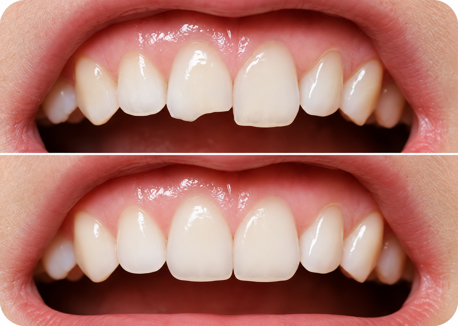 A smiling patient comparing tooth shades with a dental professional
