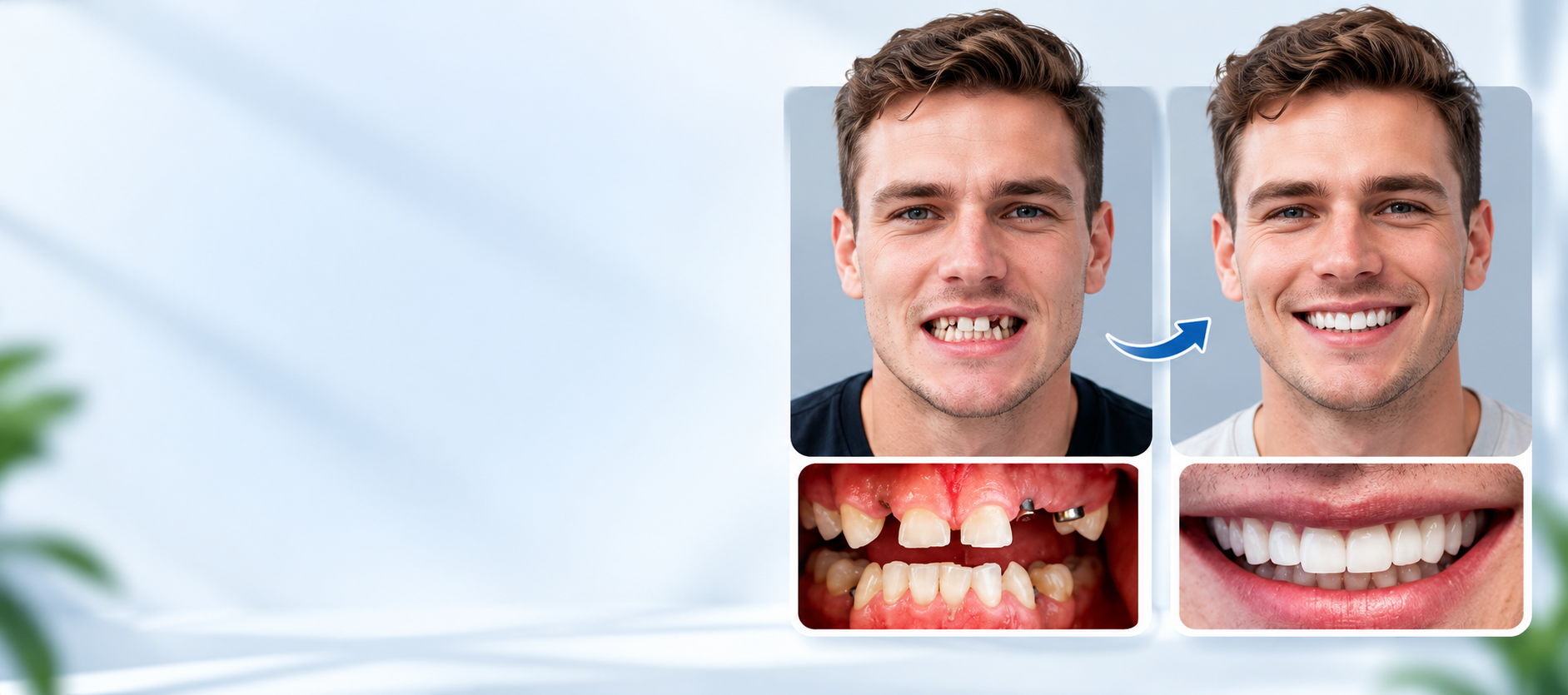A dentist explaining an implant and crown to a patient